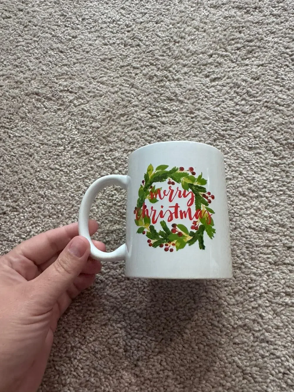 Merry Christmas Greenery Wreath Berries Coffee Mug Tea Cup Glass Dishwasher Safe